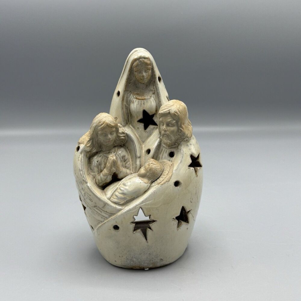 Vtg Clay Art Nativity Tealight Votive Candle Holder 7.5" H Religous Christmas